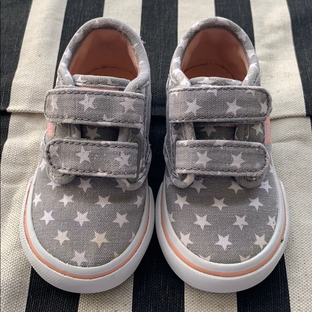 Vans Gray Pink Star Velcro Shoes Size 4 Toddler
